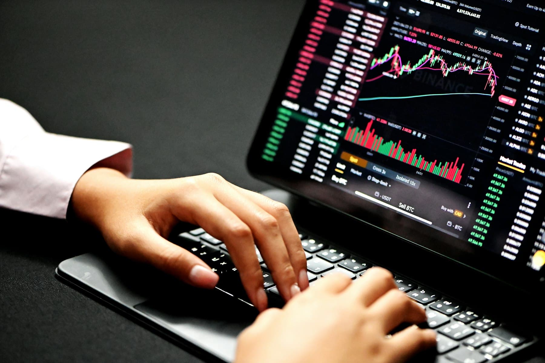 Trader analysing charts on a laptop